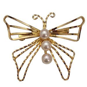 1-20 12K GF Gold Filled Genuine Pearl Open Butterfly Brooch Pin E490
